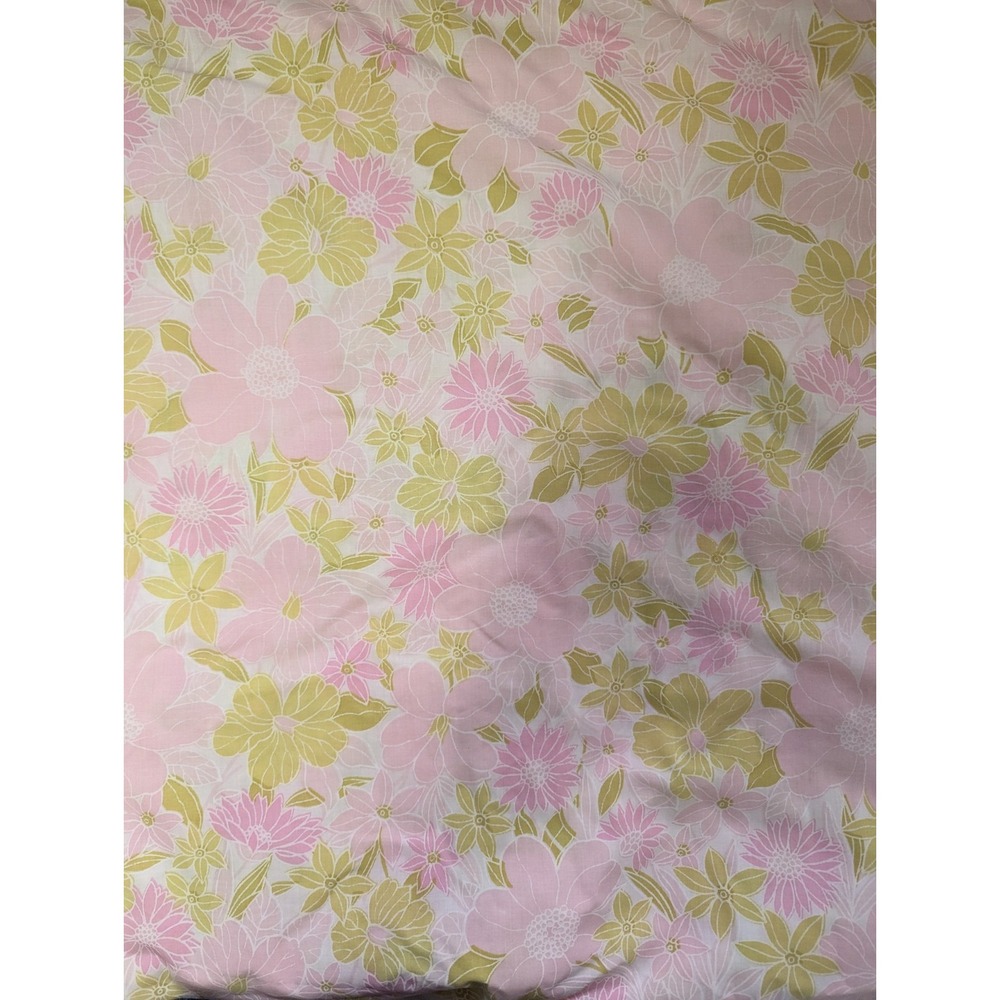 Vtg 70s Pink Gold Floral Flower Power Springmaid King Flat Sheet USA No Iron SEE
